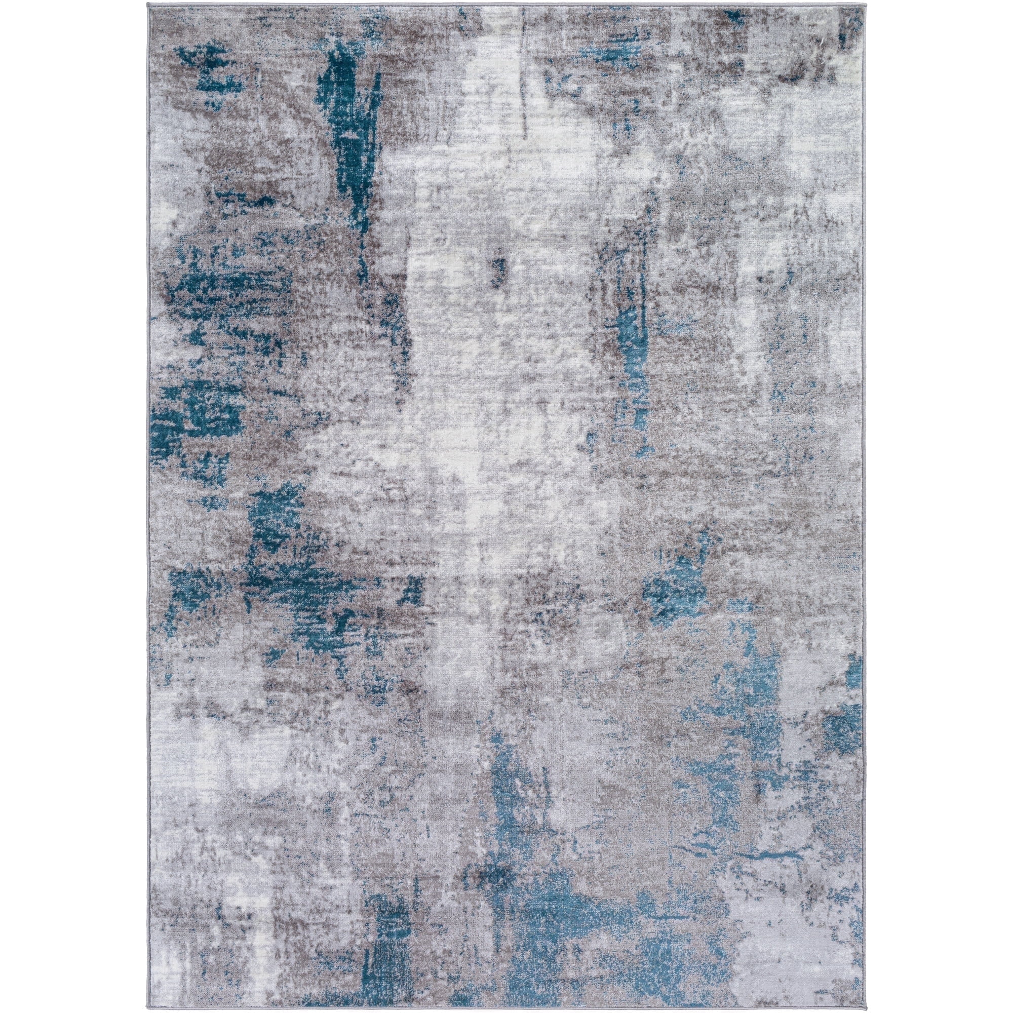 Livabliss Aqua and Gray Synthetic Modern Abstract Area Rug, 5'3" x 7'3"