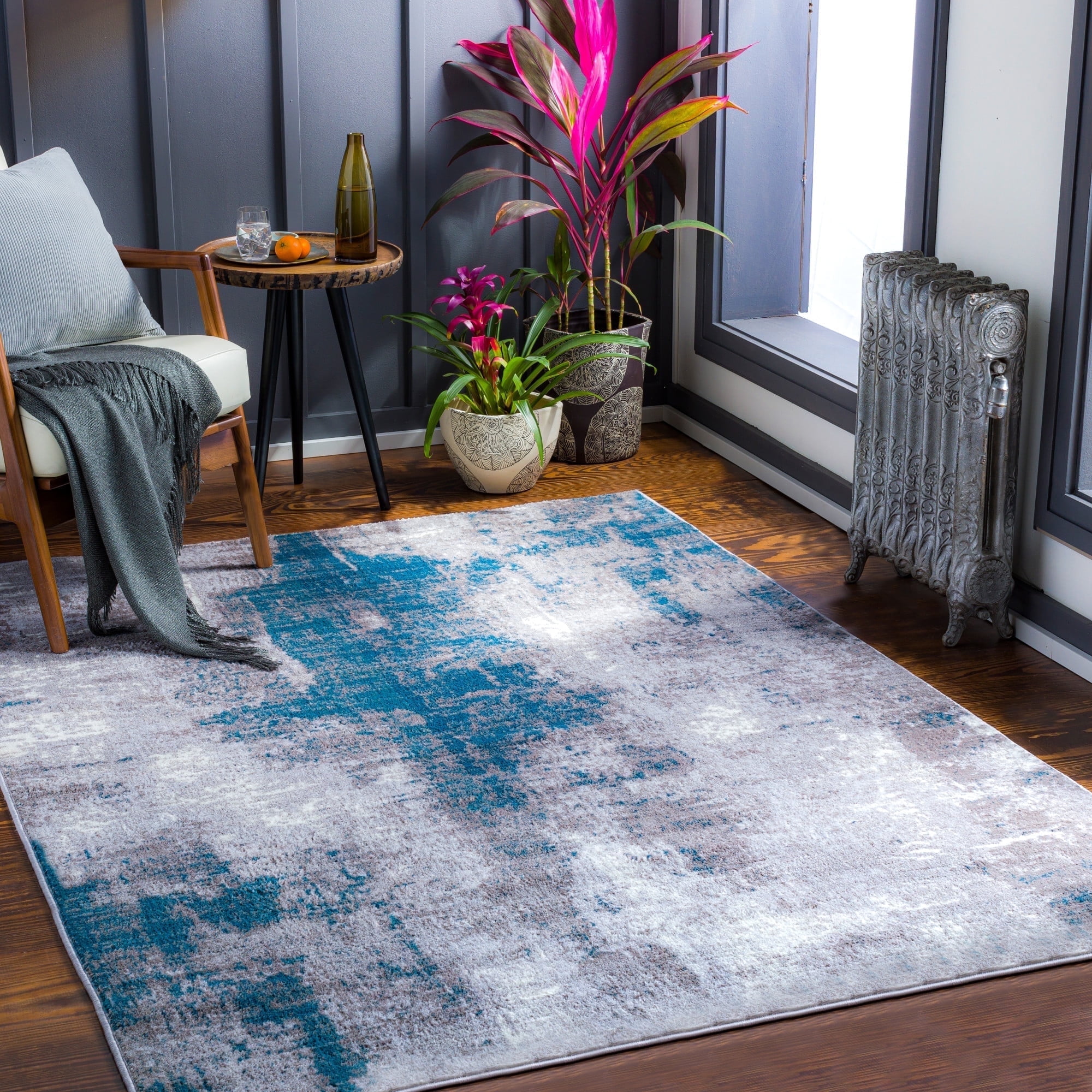 Livabliss Wanderlust Modern Abstract Area Rug,7'10" x 10'2",Teal/Silver