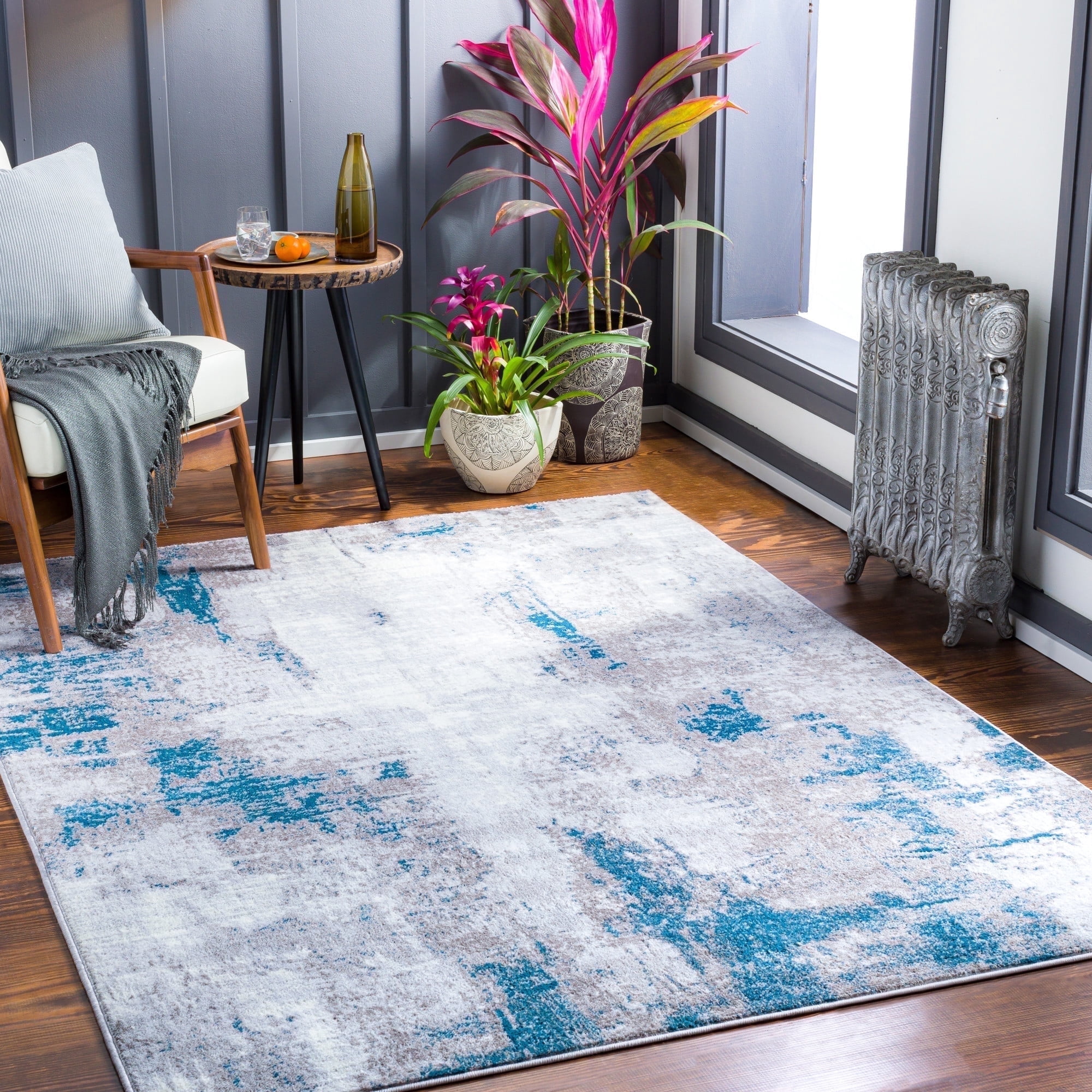 Livabliss Area Rugs for Living Room, 9x12 Wanderlust Modern Blue Rug, Bedroom Dining Room Home Decor Stain Resistant Carpet (8'10" x 12'4")