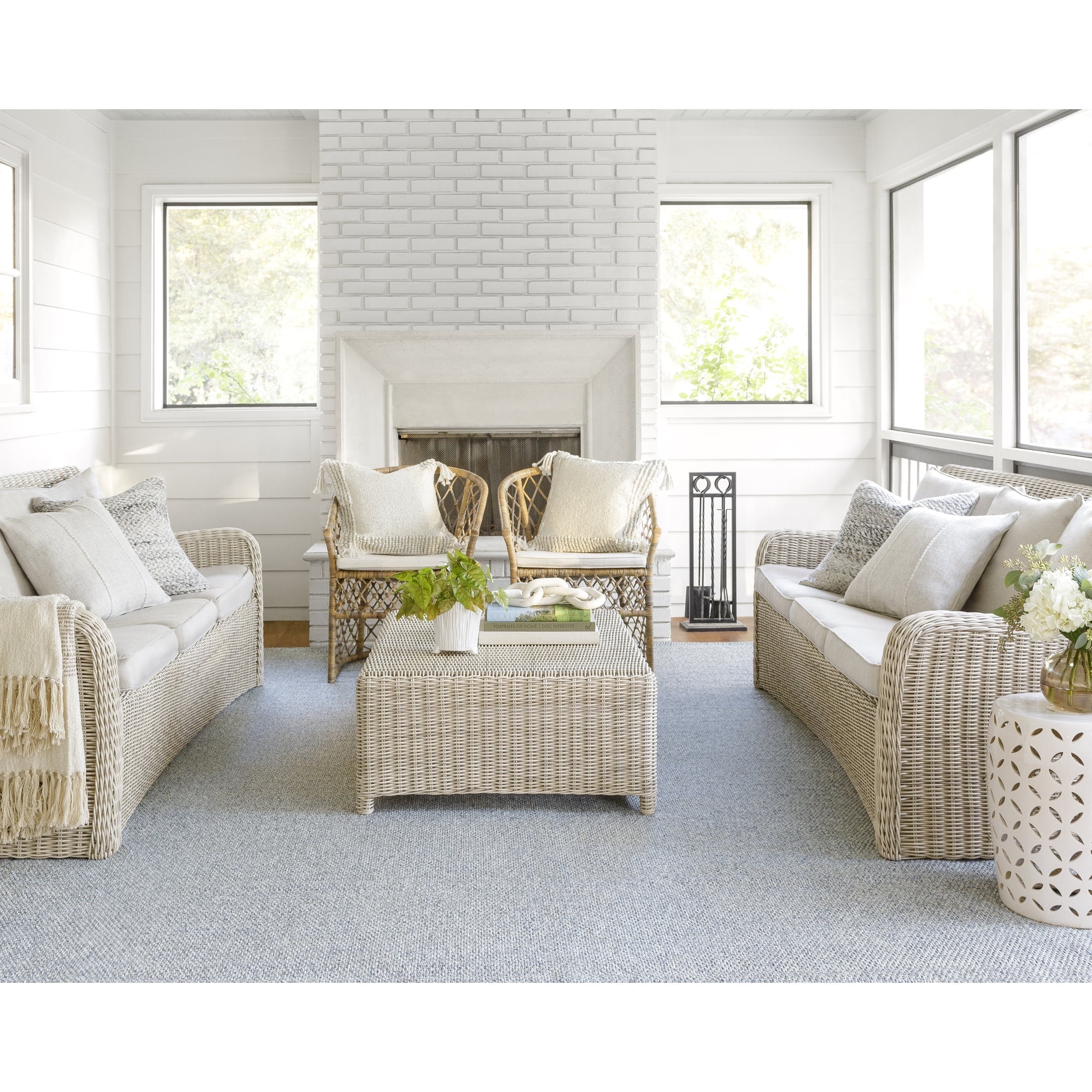 Livabliss x Becki Owens Birdie Neutral Indoor/Outdoor Area Rug,6'4" x 9',Light Blue