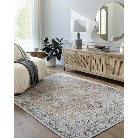 Livabliss x Becki Owens Darling Updated Traditional Washable Area Rug,6'7" x 9',Rose/Ivory