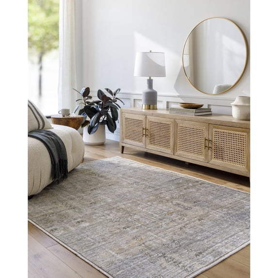 Livabliss x Becki Owens Darling Updated Traditional Washable Area Rug,6'7" x 9',Taupe/Ice Blue