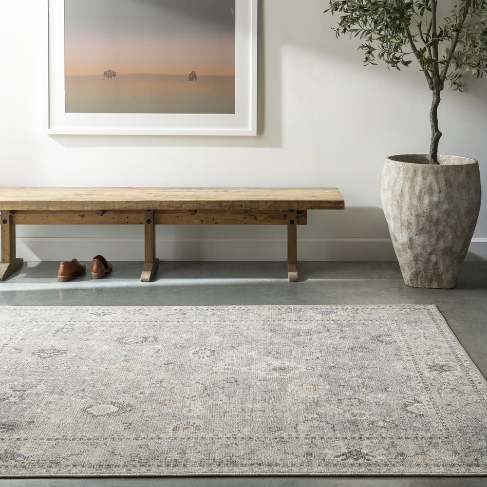 Feather Gray Rectangular Synthetic Easy Care Area Rug 5'3" x 7'