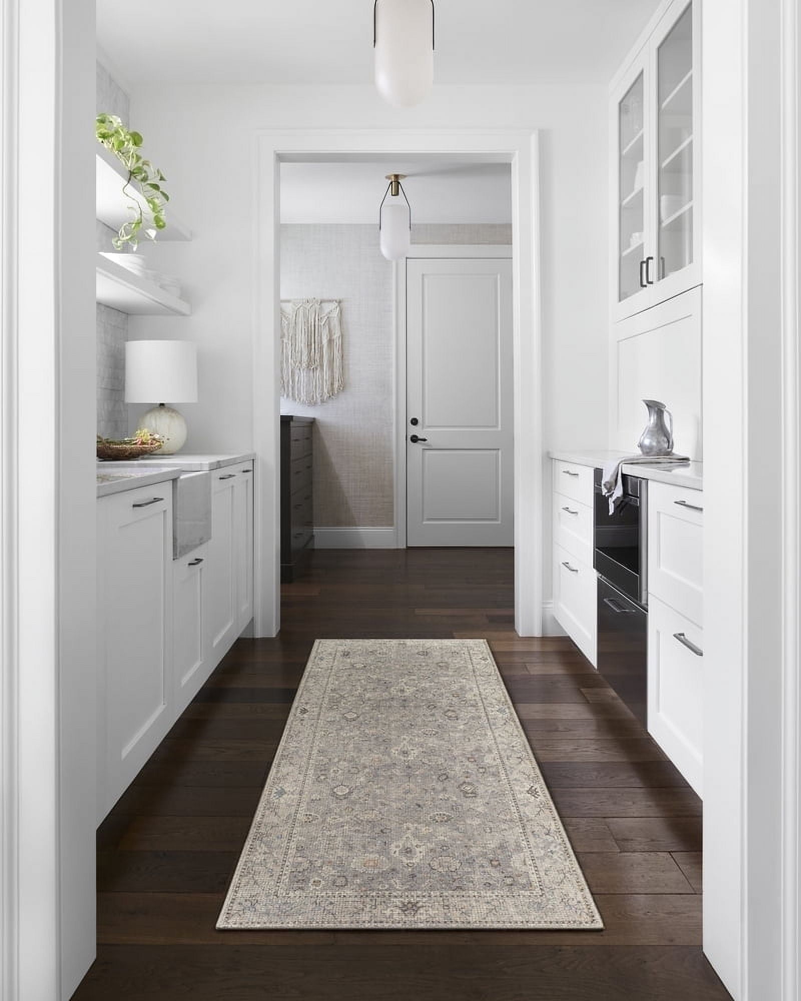 Feather Gray Synthetic Runner Rug, 2'7" x 7'3"
