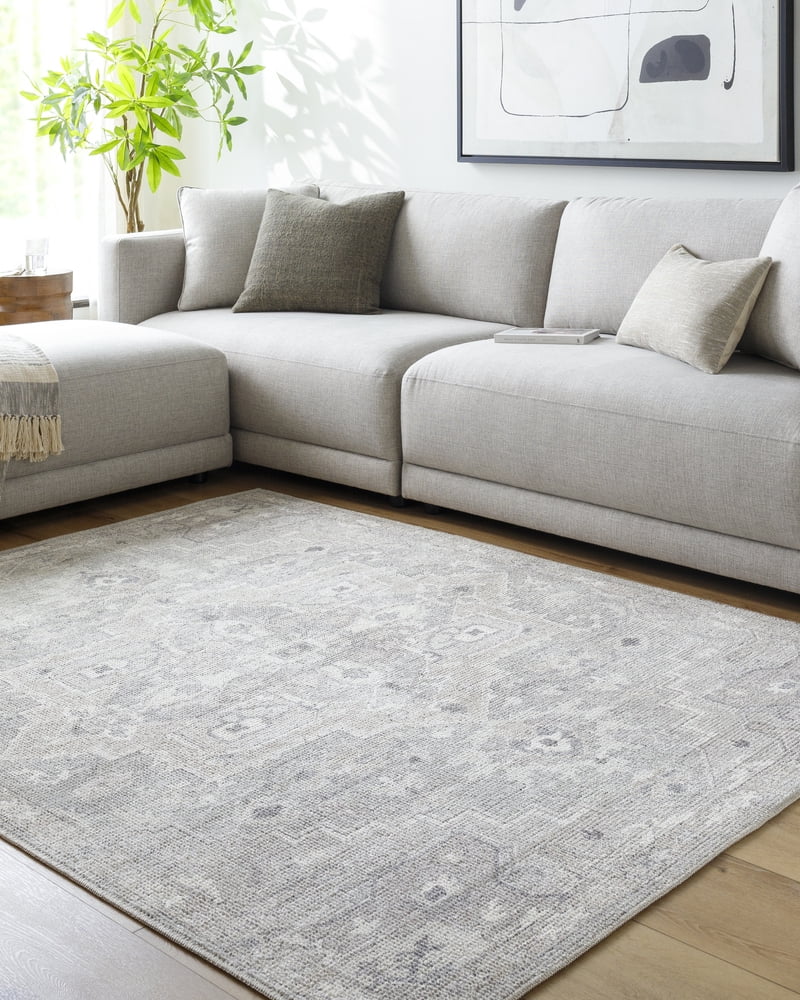 Elle Light Gray and Beige Rectangular Polyester Area Rug