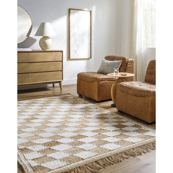 Livabliss x Becki Owens Kamey Checkerboard Fringe Area Rug,8' x 10',Beige/Checkered