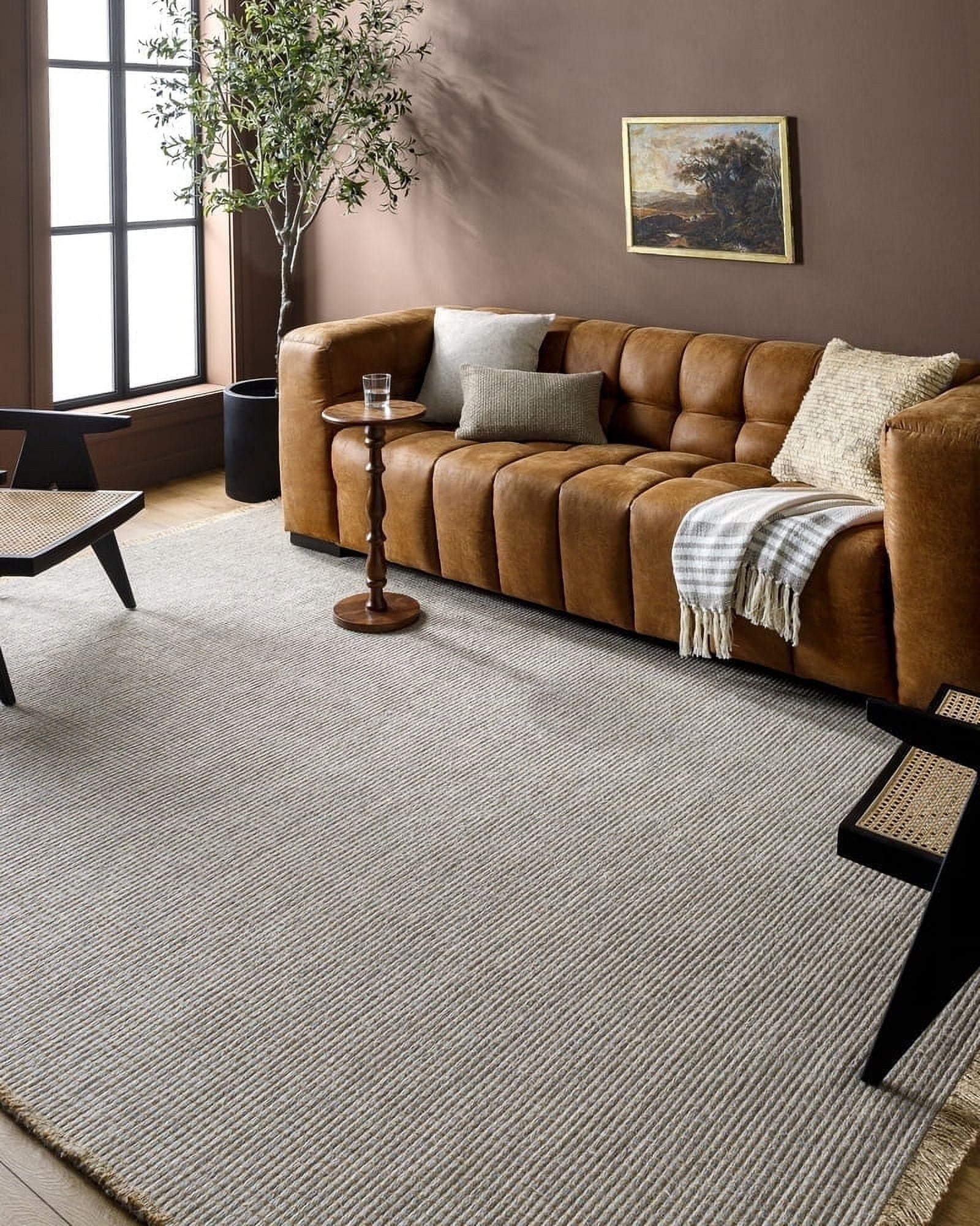 Handmade Gray and Natural Synthetic Rectangular Area Rug