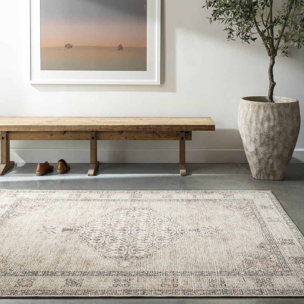 Lila 8' x 10' Beige and Brown Polyester Rectangular Area Rug