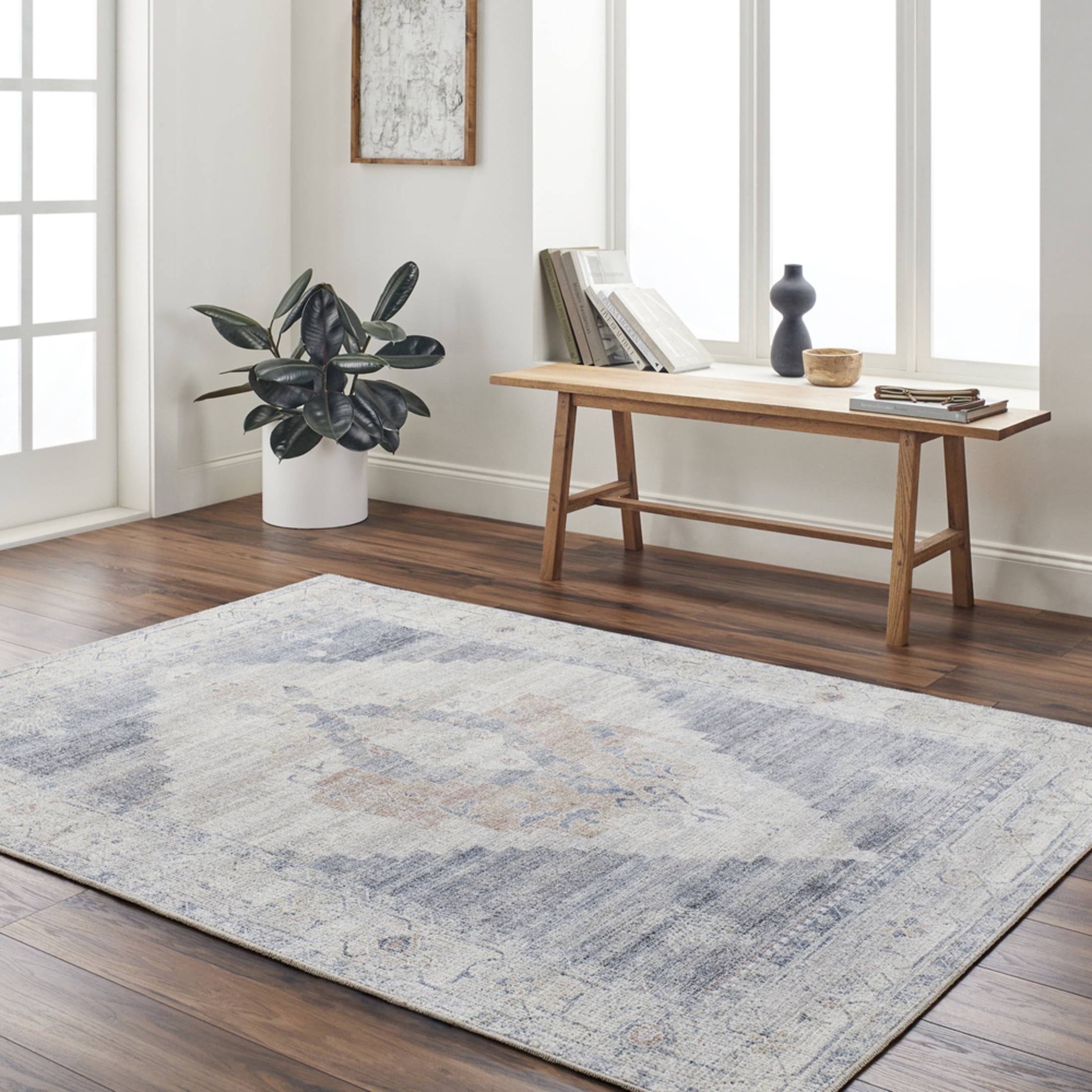 Luca Blue and Ivory Rectangular Wool Blend Area Rug