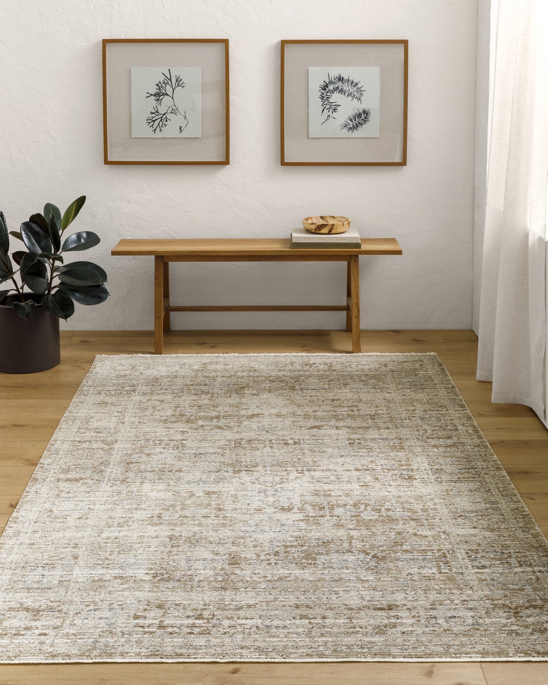 Margaret Taupe and Brown Polyester Medallion Rectangular Area Rug