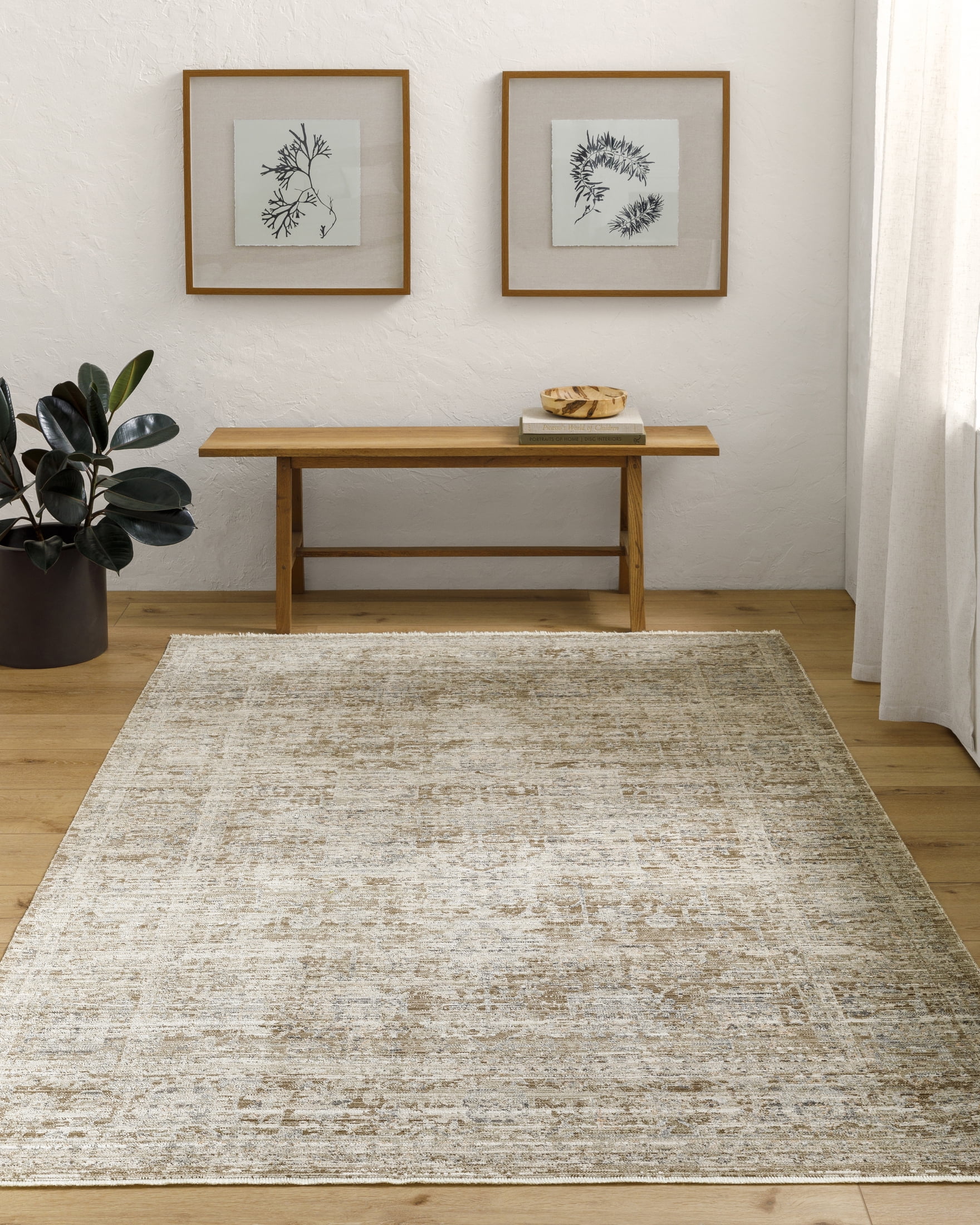 Margaret Taupe and Brown Polyester Medallion Rectangular Area Rug