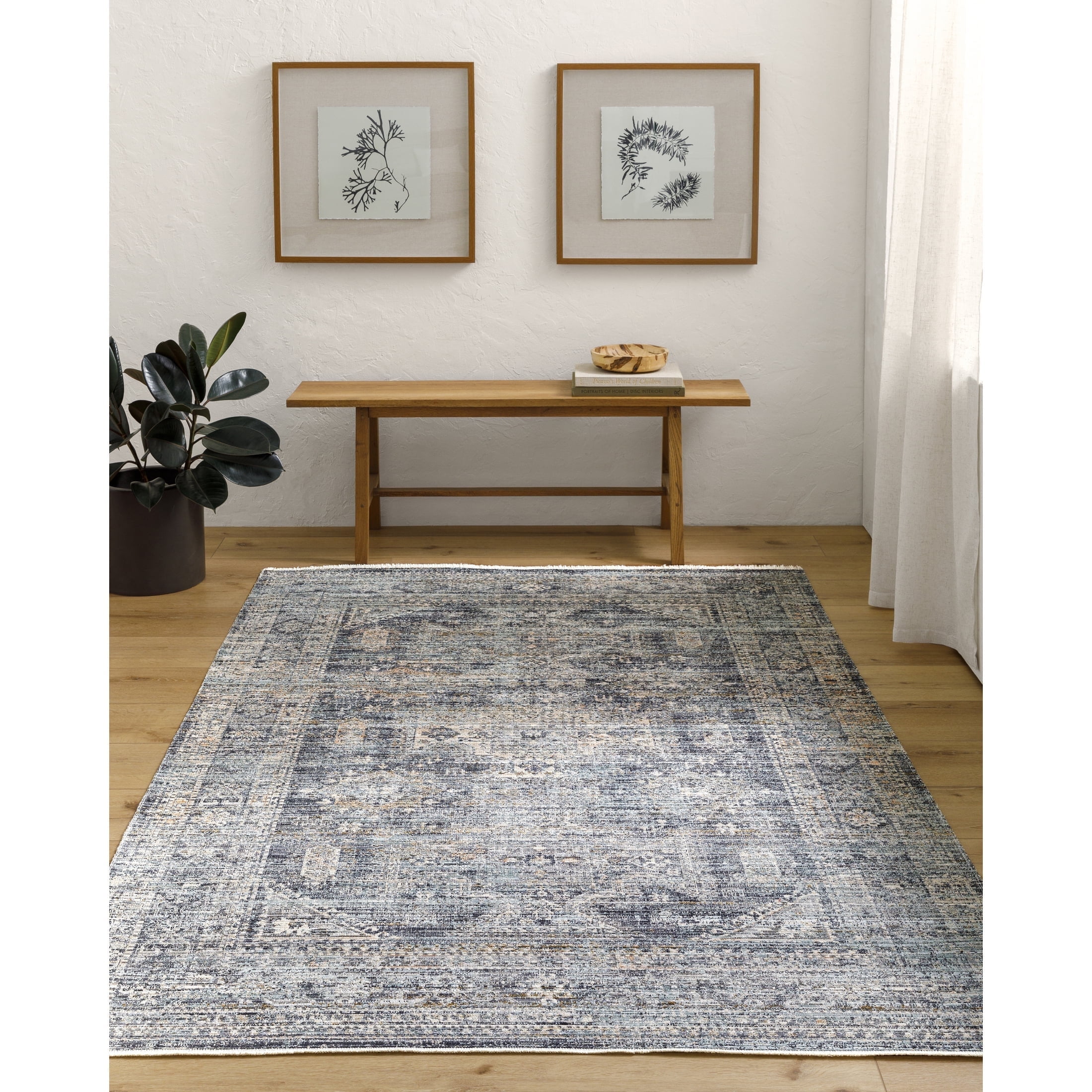 Livabliss x Becki Owens Margaret Medallion Washable Area Rug,9' x 13'1",Navy/Gray