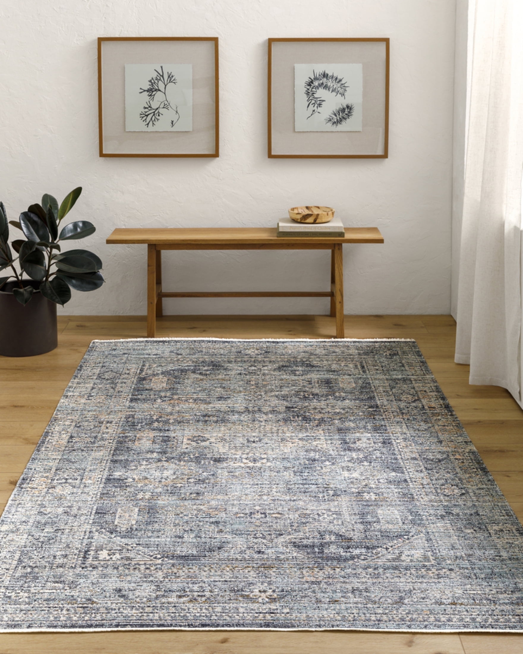 Elegant Gray Synthetic 9' x 13'1" Easy-Care Area Rug