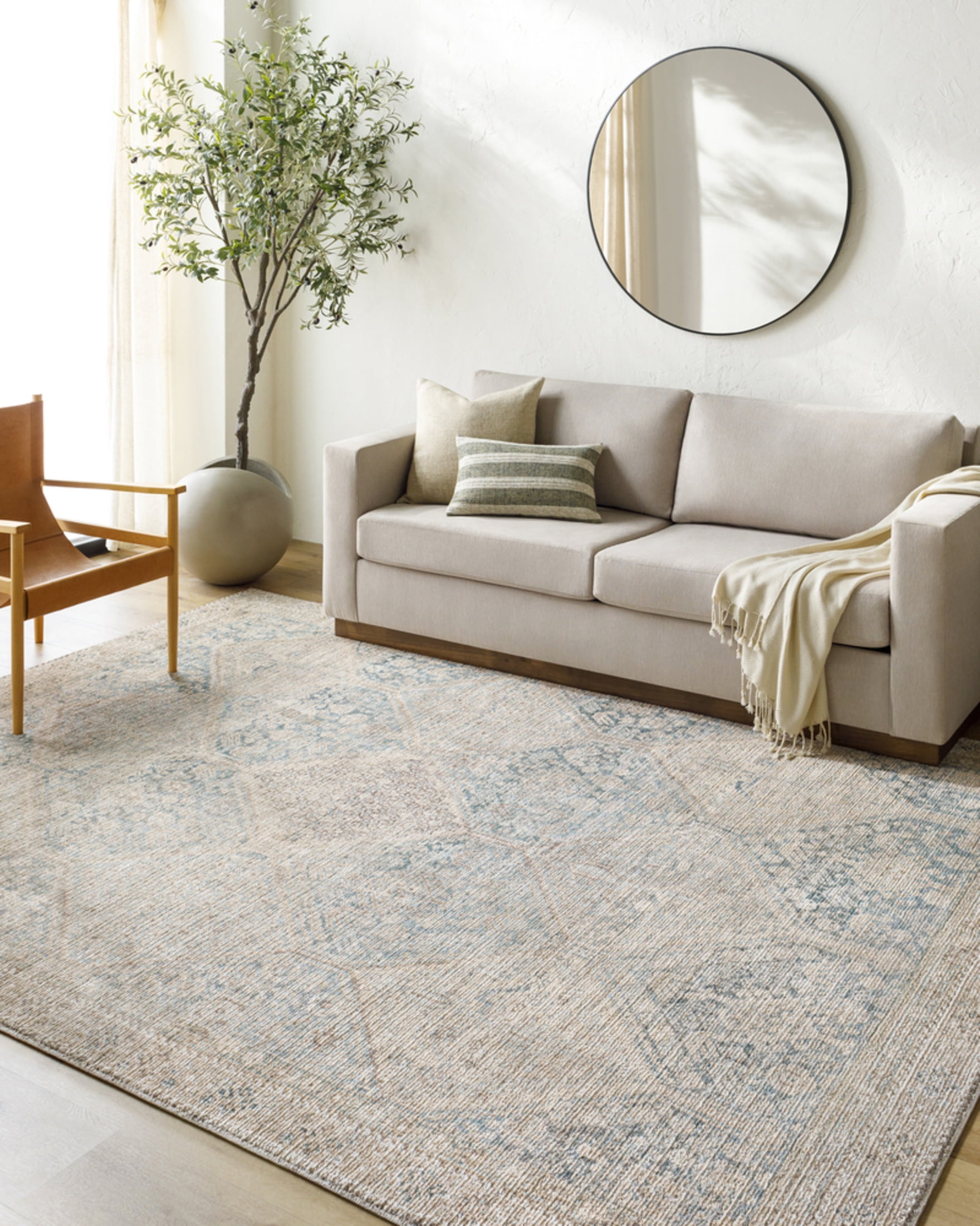 Marlene Blue and Beige Synthetic Rectangular Rug