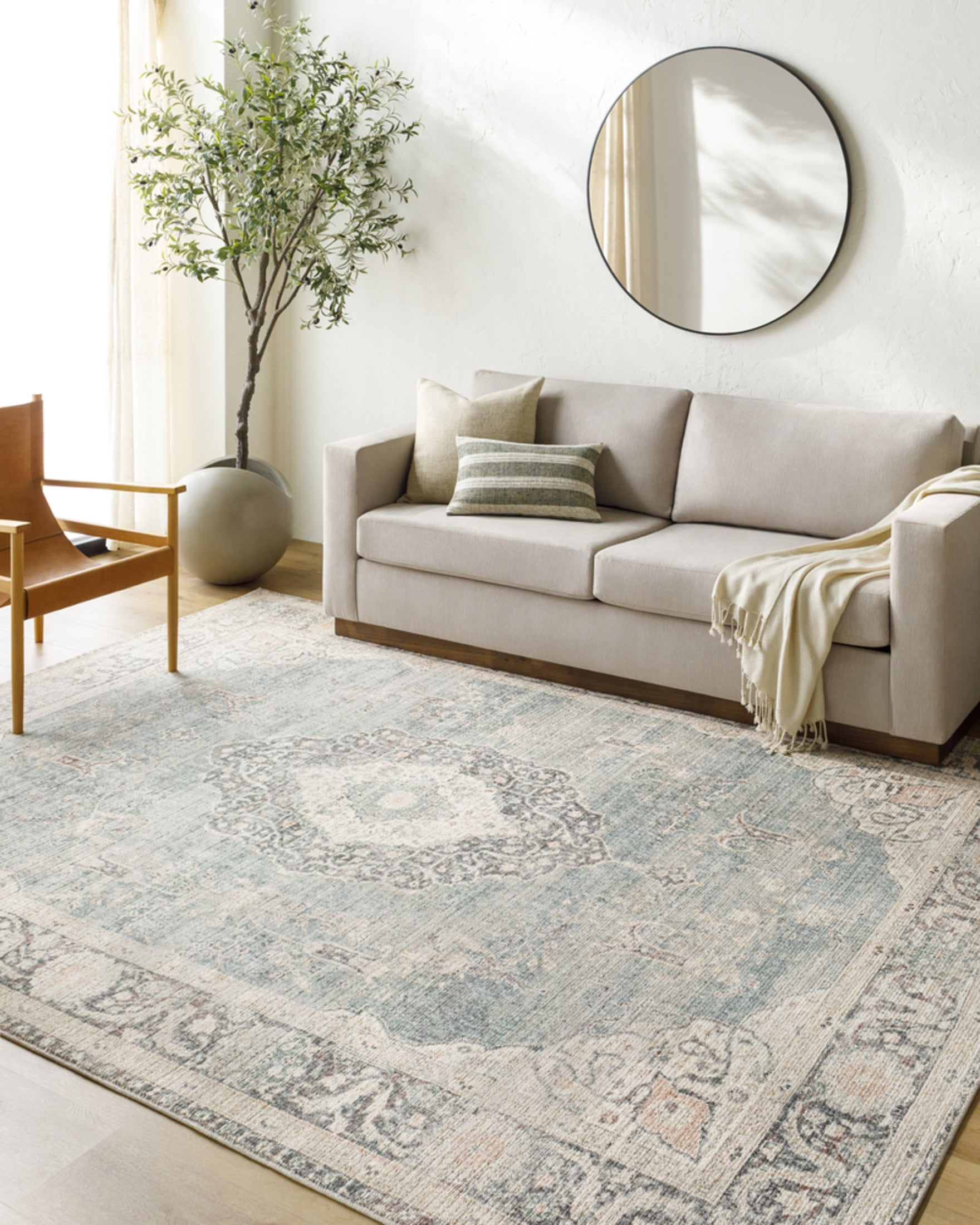 Marlene Blue and Cream Polyester Rectangular Area Rug 6'6" x 9'