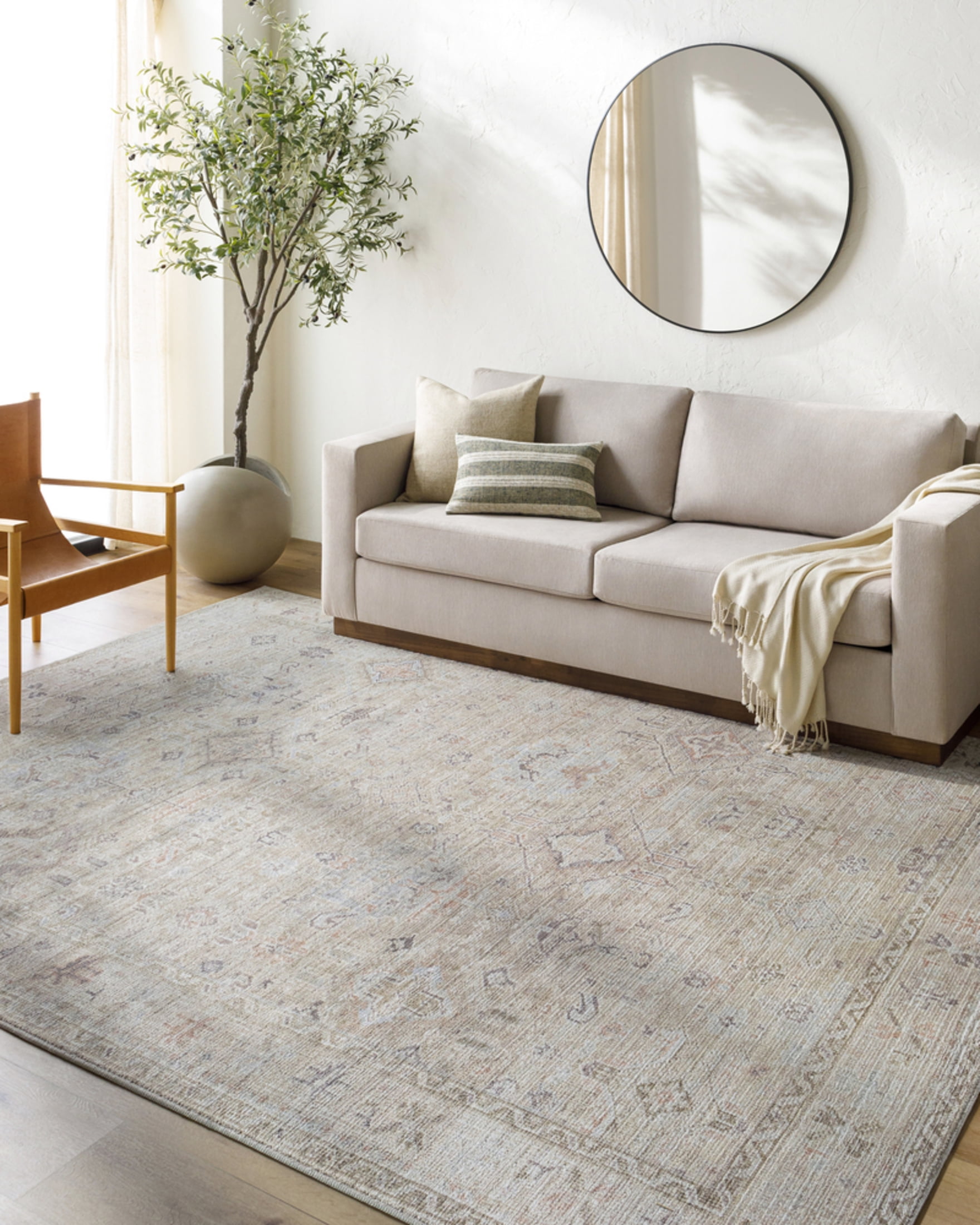 Marlene Cream Polyester Vintage Medallion Area Rug 6'6" x 9'
