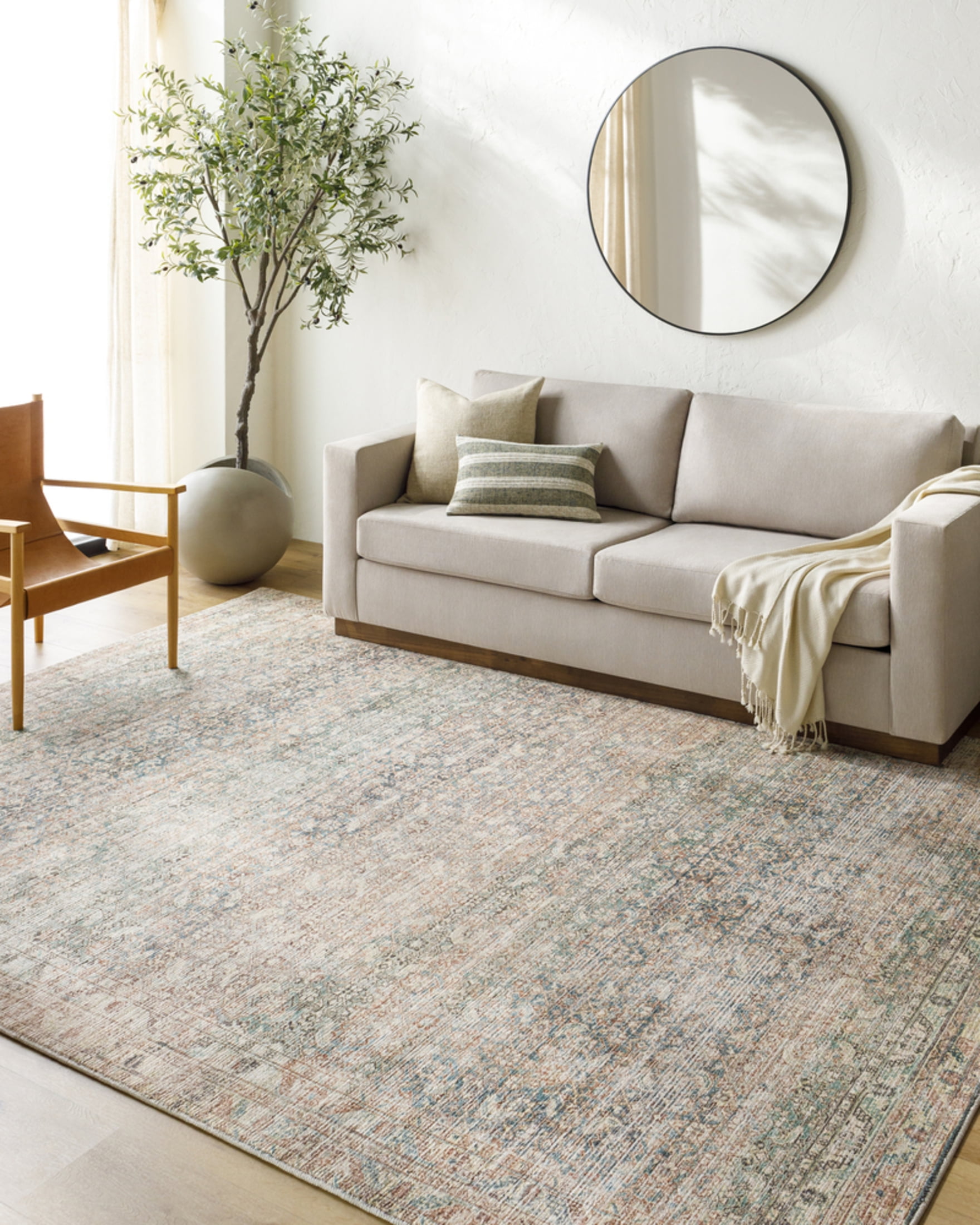 Marlene Blue and Sage Synthetic Rectangular Area Rug 7'9" x 10'