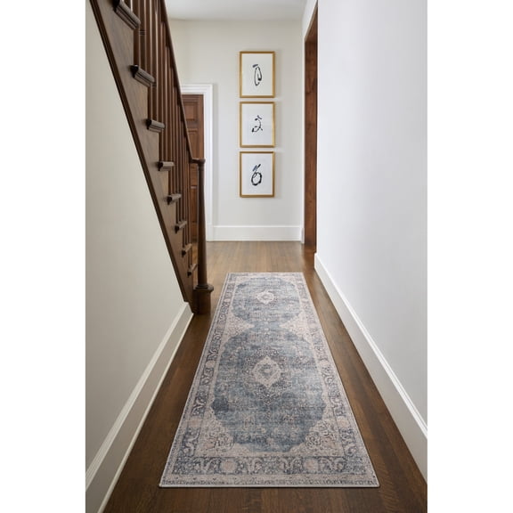 Livabliss x Becki Owens Marlene Vintage Medallion Runner Area Rug,2'7" x 7'3",Blue/Cream