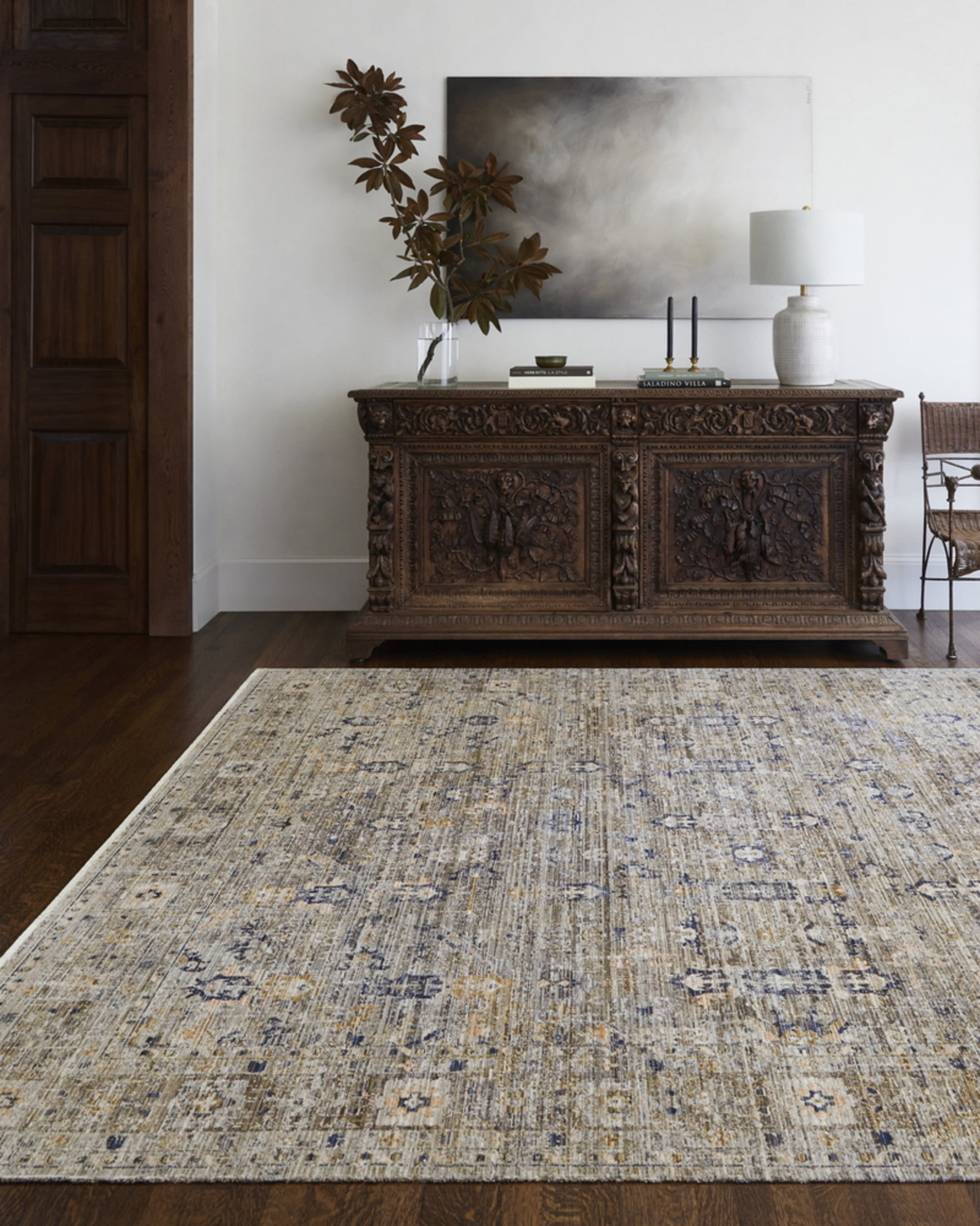 Ren Blue and Taupe Synthetic Flat Woven Reversible Rug