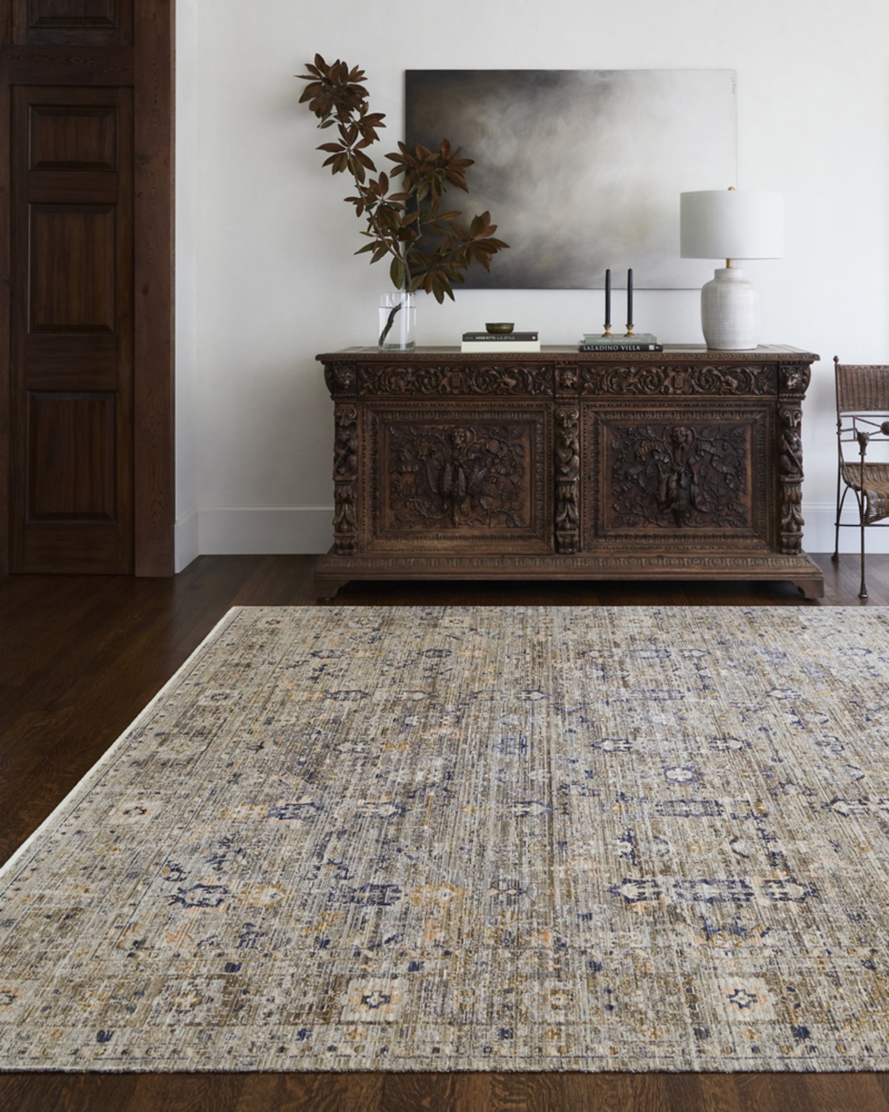Ren Blue and Taupe Synthetic Flat Woven Reversible Rug