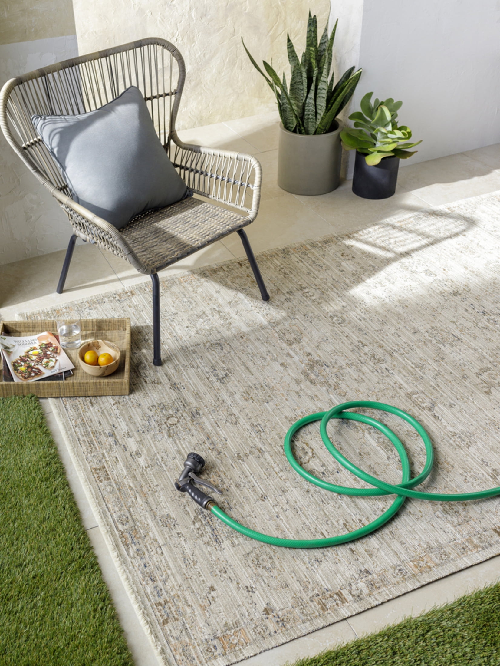 Vintage Gray Flat Woven Synthetic Rectangular Area Rug