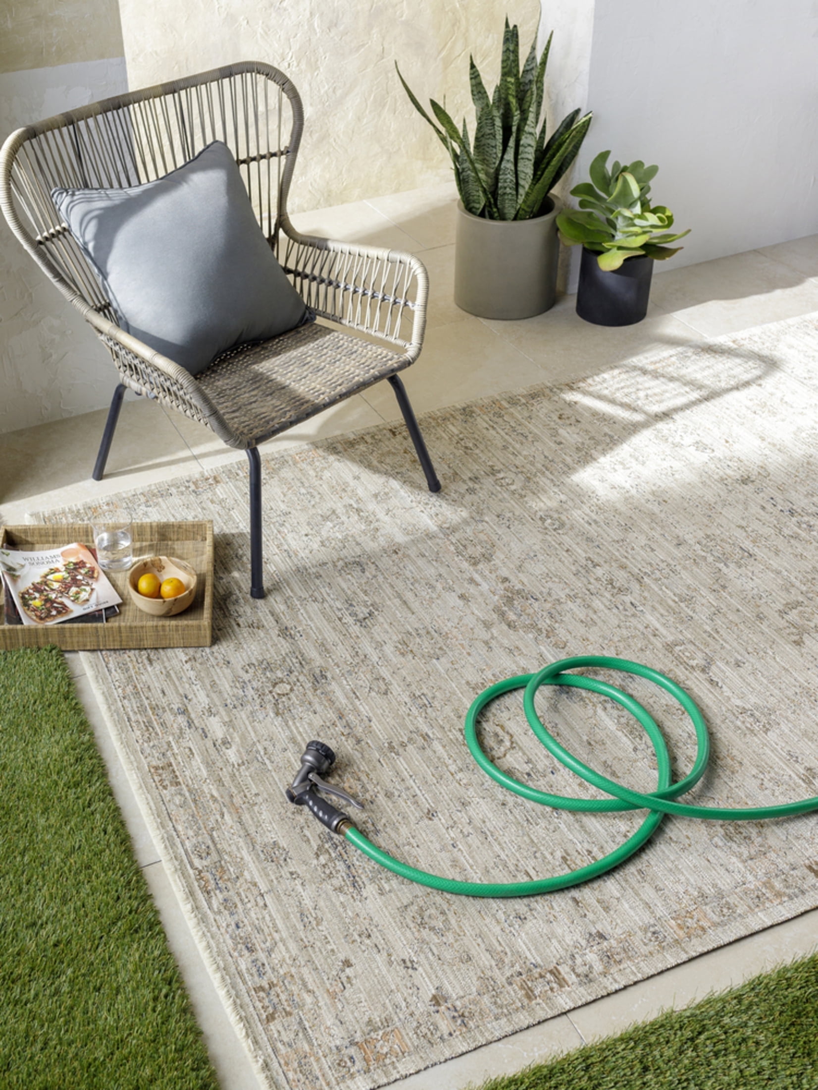 Vintage Gray Flat Woven Synthetic Rectangular Area Rug