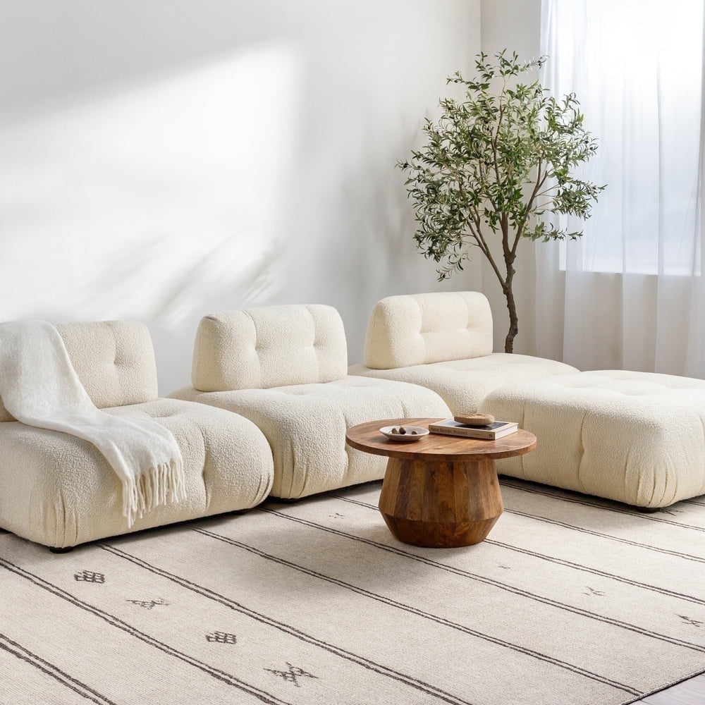 Ivory and Black Stripe Polyester Rectangular Area Rug 7'10" x 10'
