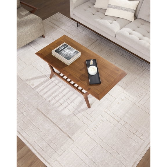 Livabliss x ELLE Decor Alma Modern Area Rug, 5'3" x 7', Taupe/Ivory