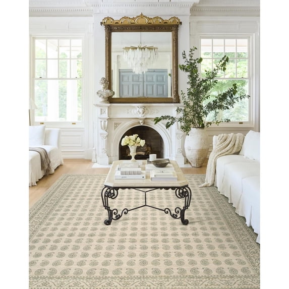 Livabliss x Nabela Noor Home Alo Printed Vintage Area Rug,7'10" x 10',Medium Green