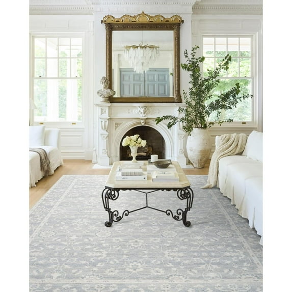 Livabliss x Nabela Noor Home Asha Printed Vintage Area Rug,2' x 2'11",Sky Blue/Off-White