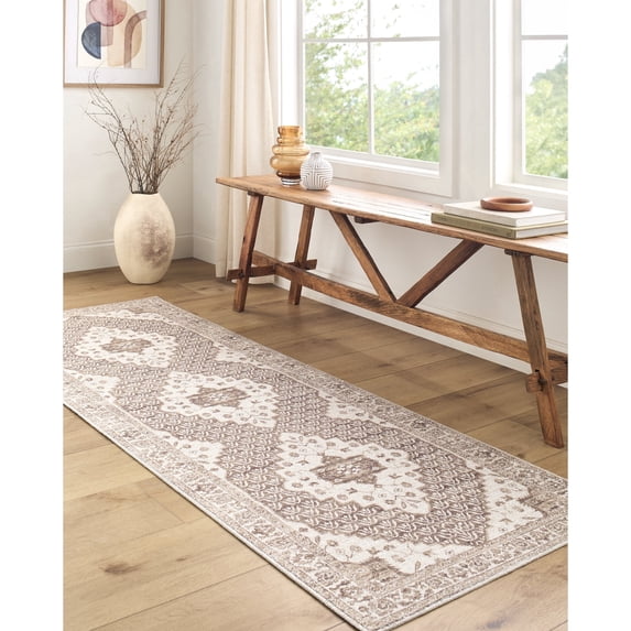 Livabliss x Nabela Noor Home Athiyo Traditional Medallion Area Rug, 2'6" x 7'3",Brown/Oatmeal