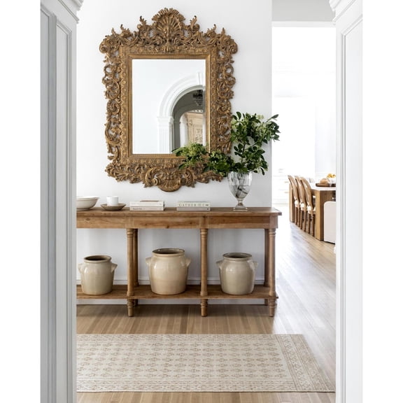 Livabliss x Nabela Noor Home Shanti Vintage Border Runner Area Rug,2'7" x 7'10",Taupe