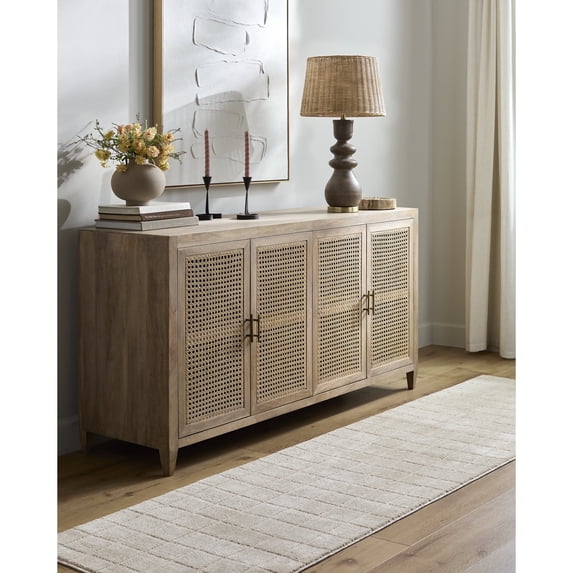 Livabliss x Our PNW Home Cascade Global Grid Runner Area Rug,2'7" x 7'3",Light Beige