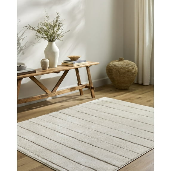 Livabliss x Our PNW Home Cascade Global Striped Area Rug,6'7" x 9',Striped Ivory