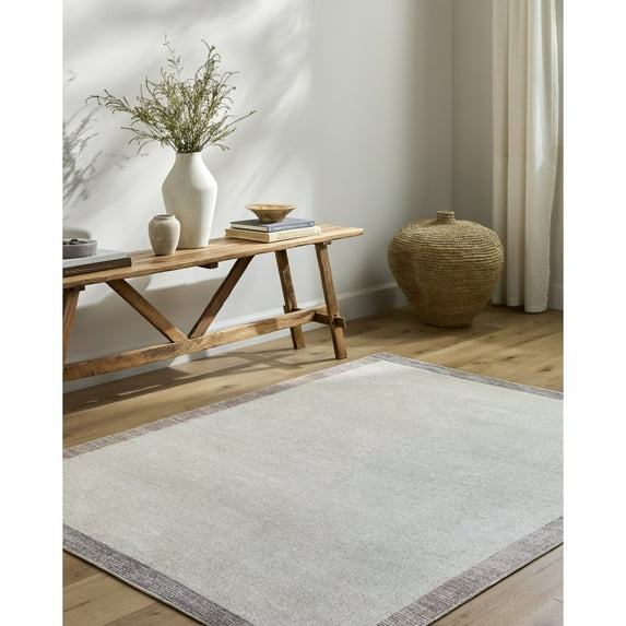 Livabliss x Our PNW Home Olympic Solid Border Area Rug, 10' x 14', Ivory/Brown