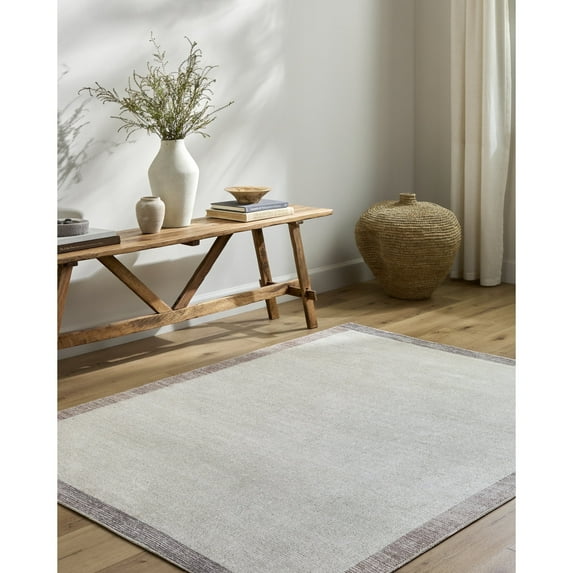 Livabliss x Our PNW Home Olympic Solid Border Area Rug, 6'7" x 9', Ivory/Brown