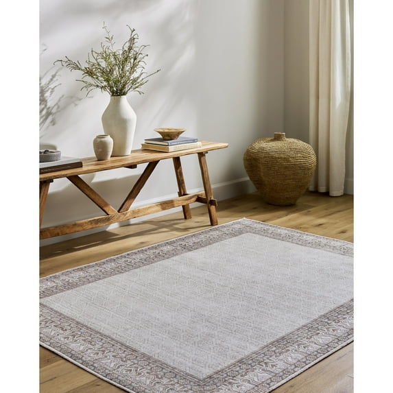 Livabliss x Our PNW Home Rainier Cottage Border Washable Area Rug, 10' x 14', Brown/Cream