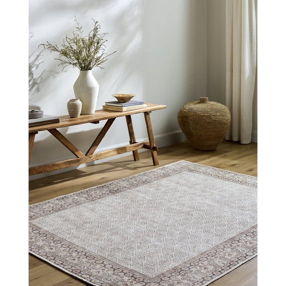 Livabliss x Our PNW Home Rainier Cottage Border Washable Area Rug, 5'3" x 7'3", Cream/Tan