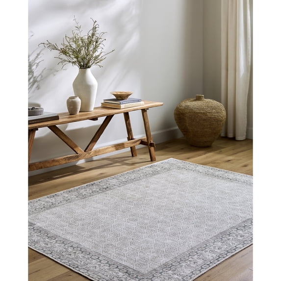 Livabliss x Our PNW Home Rainier Cottage Border Washable Area Rug, 7'10" x 10'2", Sage/Blue