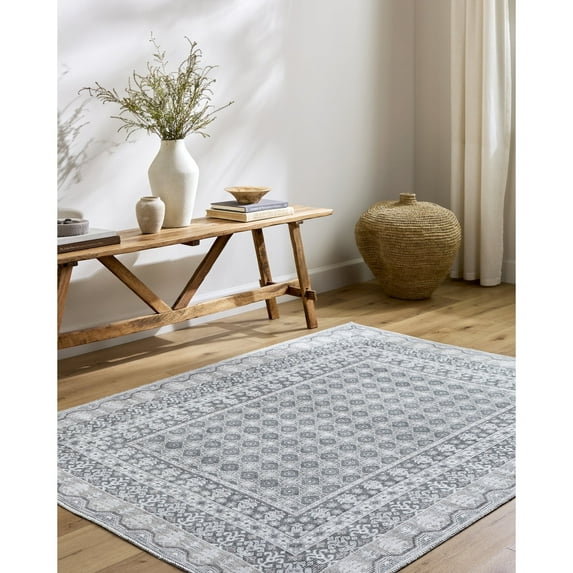 Livabliss x Our PNW Home Rainier Cottage Border Washable Runner Area Rug, 2'7" x 12', Pale Blue