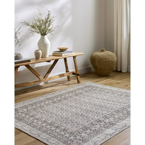 Livabliss x Our PNW Home Rainier Cottage Border Washable Runner Area Rug, 2'7" x 12', Tan