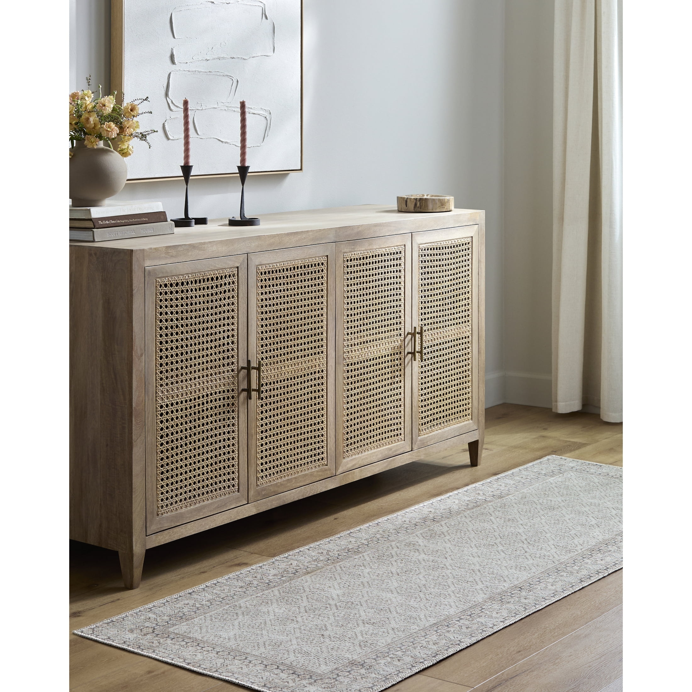 Rainier Cream and Tan Washable Synthetic Runner Area Rug