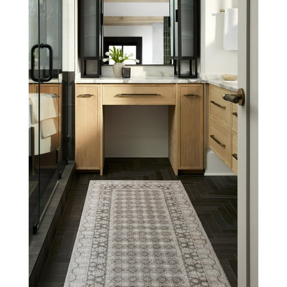 Livabliss x Our PNW Home Rainier Cottage Border Washable Runner Area Rug, 2'7" x 7'10", Light Brown