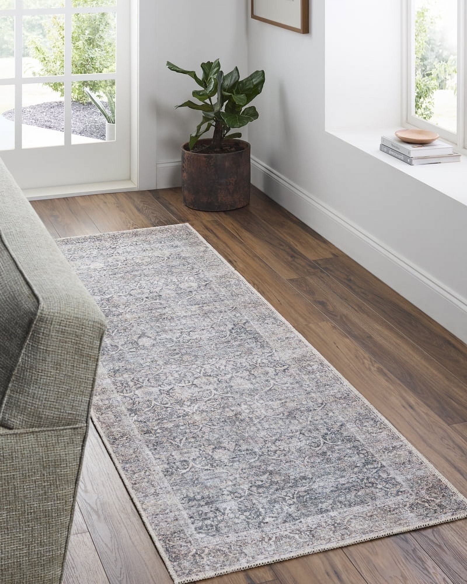 Livabliss x Vivir Lorelai Vintage Washable Runner Area Rug, 2'7" x 7'10", Gray, (3' x 8')