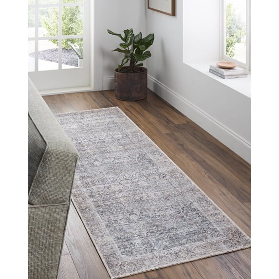 Livabliss x Vivir Lorelai Vintage Washable Runner Area Rug, 2'7" x 7'10", Gray, (3' x 8')