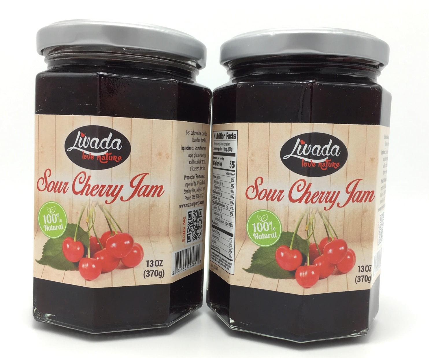 Livada Sour Cherry Jam 13oz (370g) PACK of  2