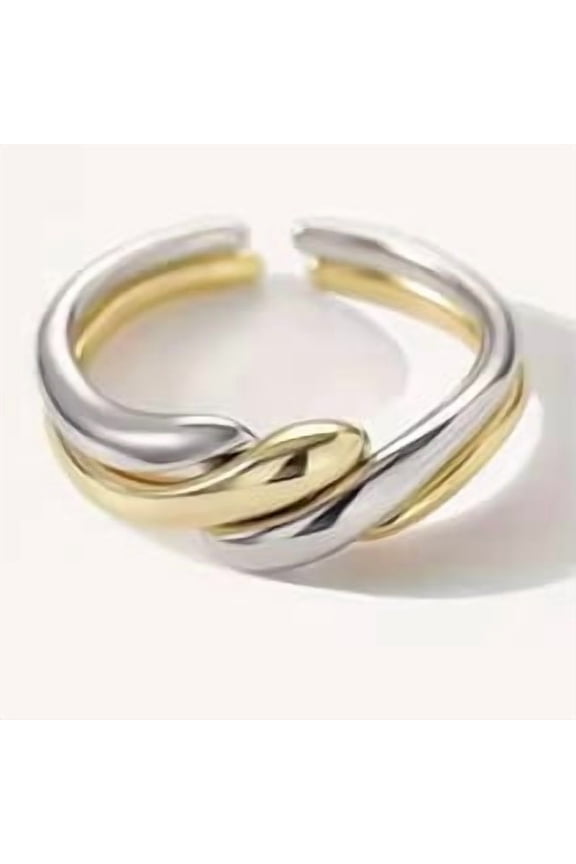 2-Piece Intertwined Twist Rings, Adjustable Two-Tone Silver & Gold Fashion Rings