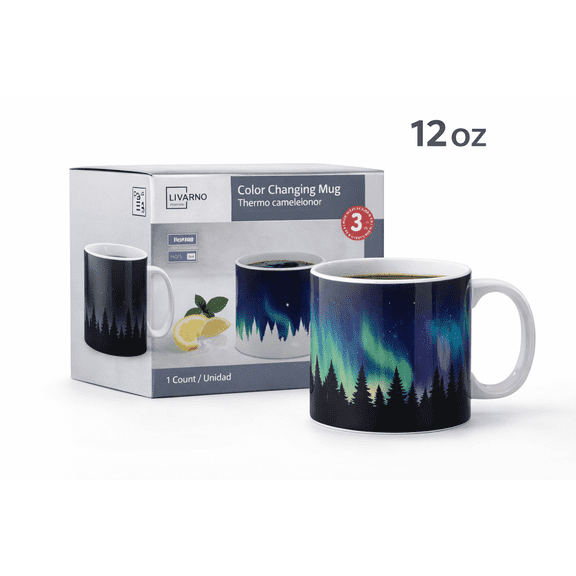 Livarno Aurora Color Changing Mug Heat Activated Northern Lights Coffee Cup 12 oz Porcelain