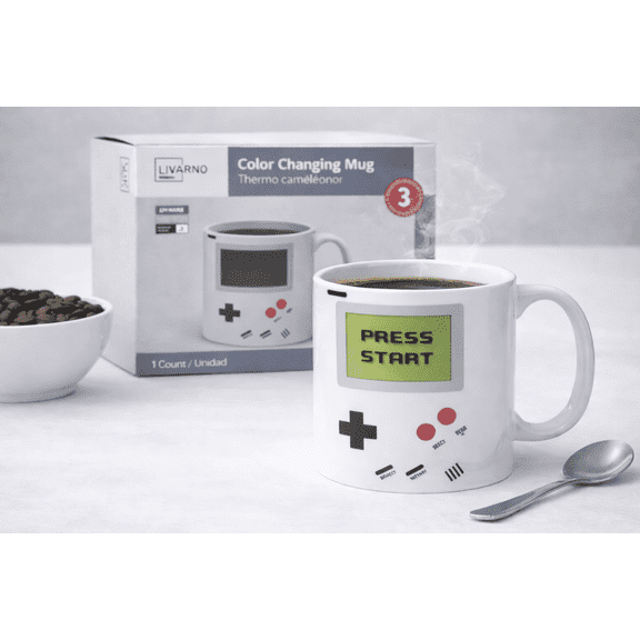 Livarno Retro Gaming Color Changing Mug Heat Activated Handheld Console Coffee Cup 12 oz Porcelain