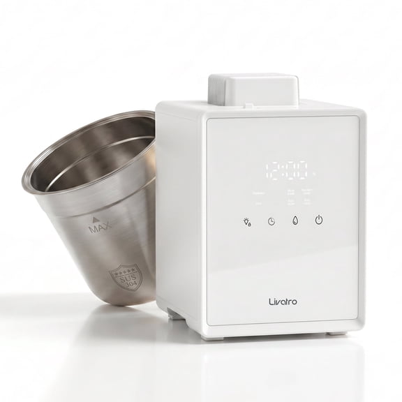 Livatro 3L Steam Warm Mist Humidifier White Stainless Steel Tank, Auto-Clean, Child Lock, Tip-Over Protection, 12H Timer, Quiet Sleep Mode 25dB, Covers 300 sq ft